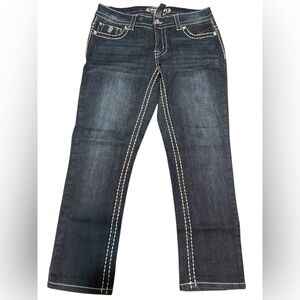 Paisley Sky Size 4 Thick Stitch Bling Jeans Y2K Western Cowgirl Dark Wash